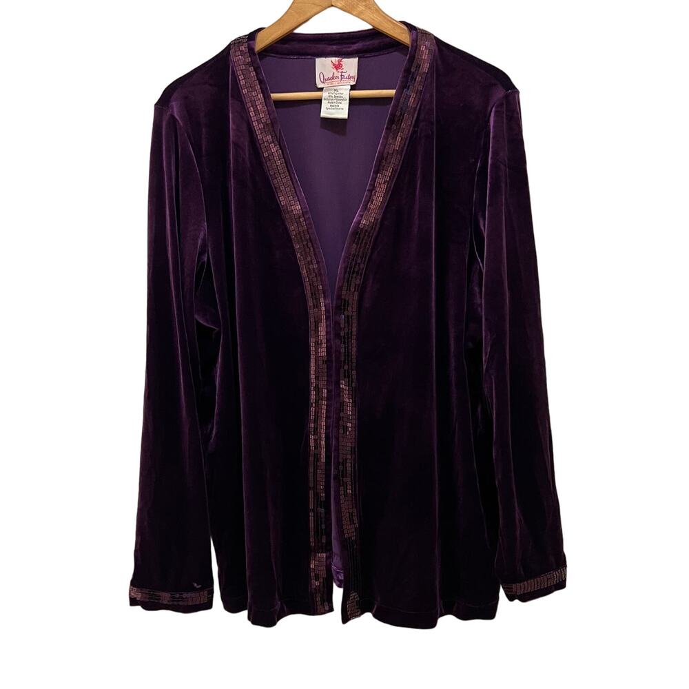 Quacker Factory Purple velour sequin Open Front jacket  XL *flaw Fairy Grunge
